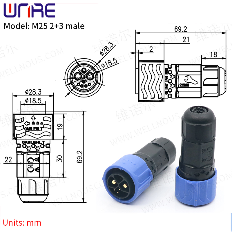 E-BIKE Battery Connector IP67 30-50A Charging Port M25 Plug With Cable Scooter Socket e Bike Plug Batteries: Dark Grey