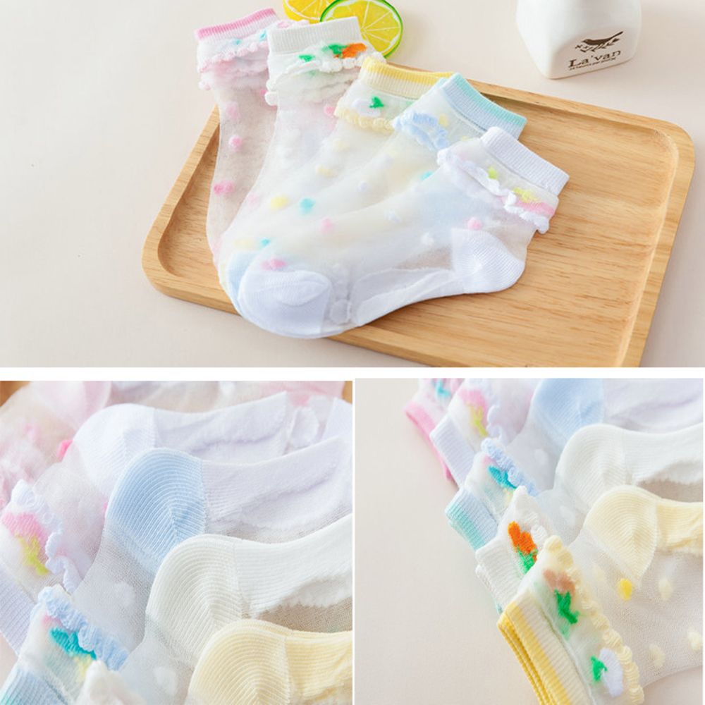 Children Girls Crystal Lace Socks Ultra-thin Breathable Girls Spring Summer Transparent Fruit Printed Baby Princess Socks