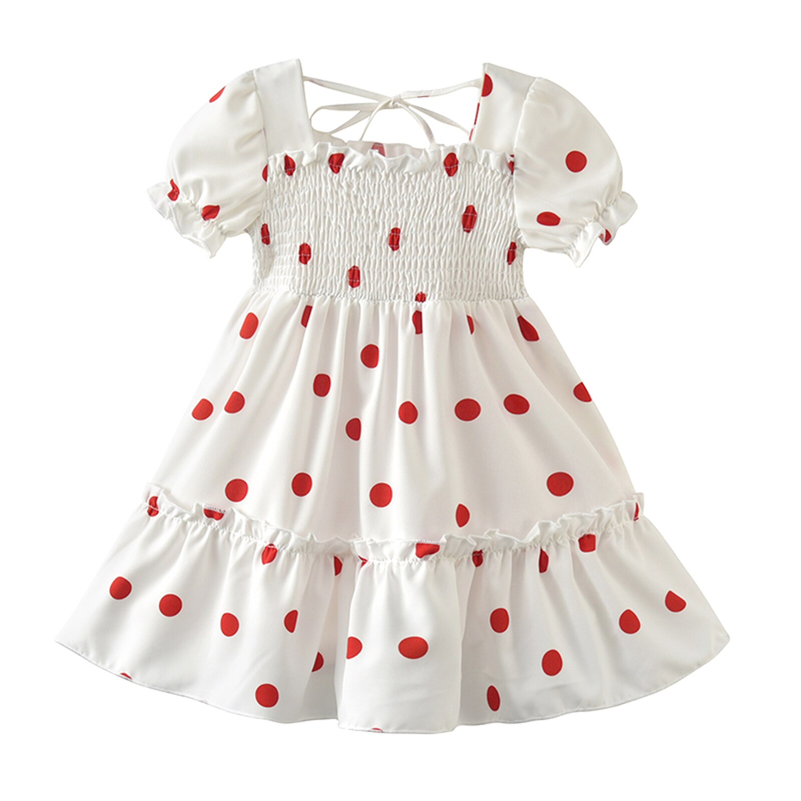 Kids Girls Sweet Princess Dress Summer Polka Dot Sundress French Stylish A-Line Dress for Travel Party Birthday: White / 120
