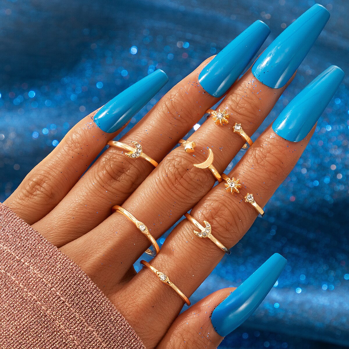 Simpelt stjerne måne vedhæng kæde armbånd trendy udsøgt forbundne fingerarmbånd søde håndtilbehør til piger: 5