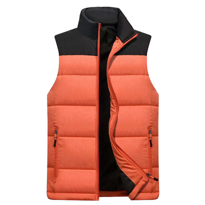 Höst vinter män dunväst herr varma tjocka rockar jacka och rockar dragkedja flera fickor fritidsvästar ärmlös herrjacka: Orange / Xxxl