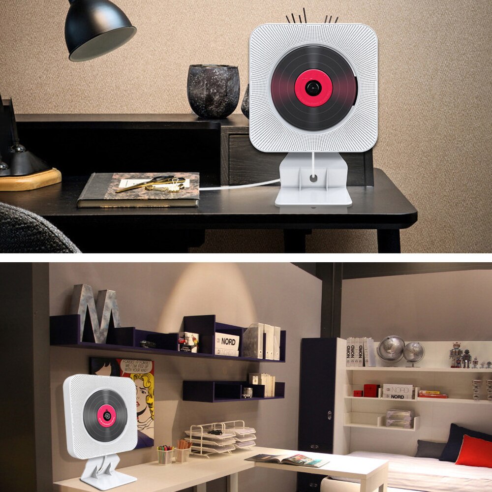 kebidu CD Player Wall Mounted Bluetooth Stereo Audio Early Learning Speaker Wireless Remote Control CD Mp3 FM Radio HiFi Speaker