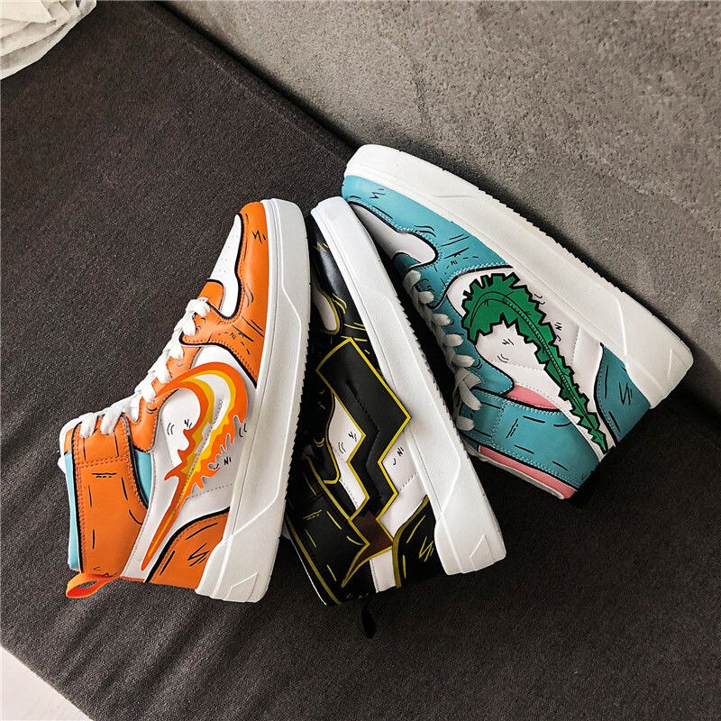 Espadrilles décontractées Chaussure de skateboard pour hommes à lacets, Chaussure de sport, qui respire, élégante, Chaussure de marche avec Graffiti