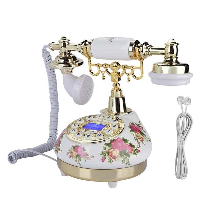 Retro Corded Telephone Desktop Wired Fixed Landline Telephone Support FSK/DTMF Dual System Line Powered Office Home Hotel