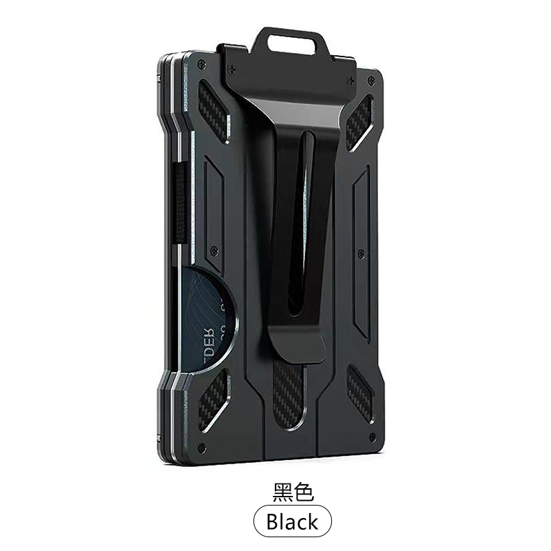 Pince à billets pour carte de crédit en métal et aluminium ultra-mince à la avec porte-carte portefeuille durable en fibre de carbone pour carte d'identité transparente: Black