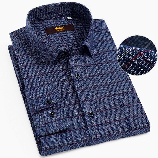 Men's Standard-Fit Long-Sleeve Brushed Plaid Checkered Shirt with Single Chest Pocket Button Closure Casual 100% Cotton Shirts: CS1938-01 / 42