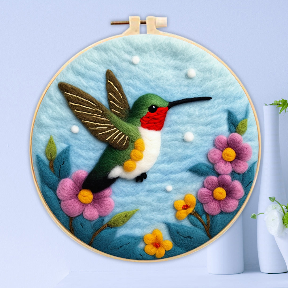 Fotospecialmaling, gør-det-selv uldbroderikit, fugl gør-det-selv uldnålefilt billedkit, hobbymaling, 20 x 20cm ramme: Himmelblå