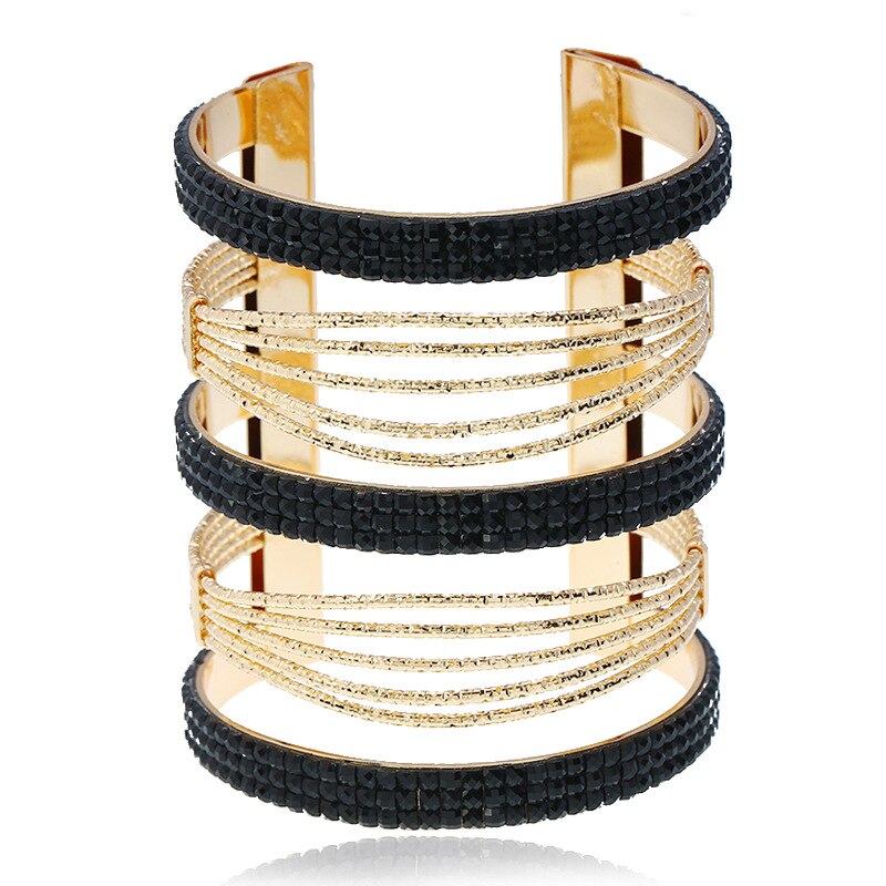 LZHLQ African Punk Style Stripe Bangle Women Metal Plated Wide Bangle Maxi Jewelry Bracelet: Black chang