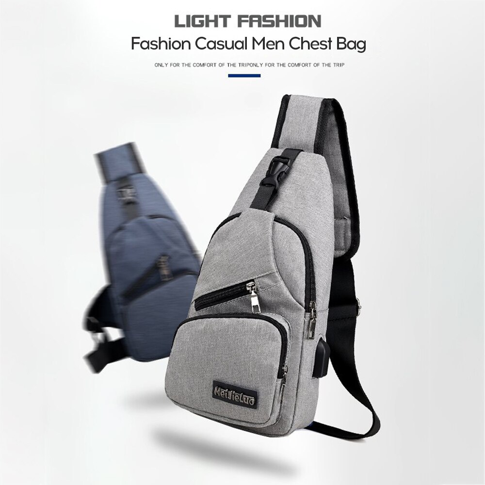 Outdoor Sports Men Chest Bag Large Capacity Waterproof Lightweight Multi Functional Man One Shoulder Bag with USB Interface