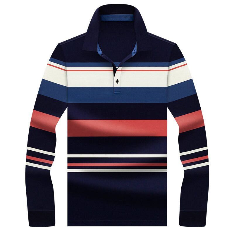 Men&#39;s brand Embroidery Polo Shirt Stripes business Striped Polos Long sleeve Cotton Autumn Tops Tees: Blue / XXL