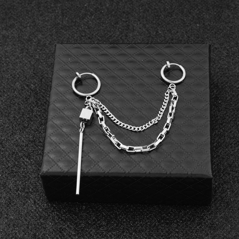 Boucles d'oreilles en acier inoxydable pour hommes/femmes, pendentif étoile lune, pompon Long, unisexe, bijoux Kpop Suga JIMIN, 1 pièce: noir chrome