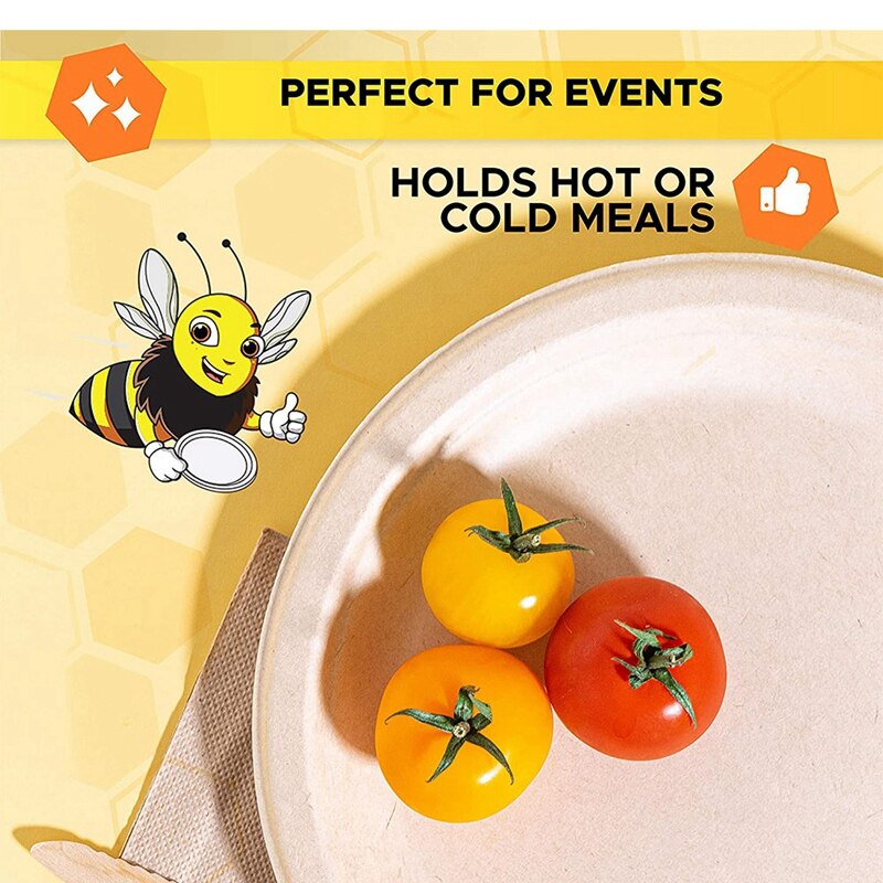 100 Pack 7In Compostable Disposable Round Bagasse Paper Plates,Biodegradable Sugarcane Fibre