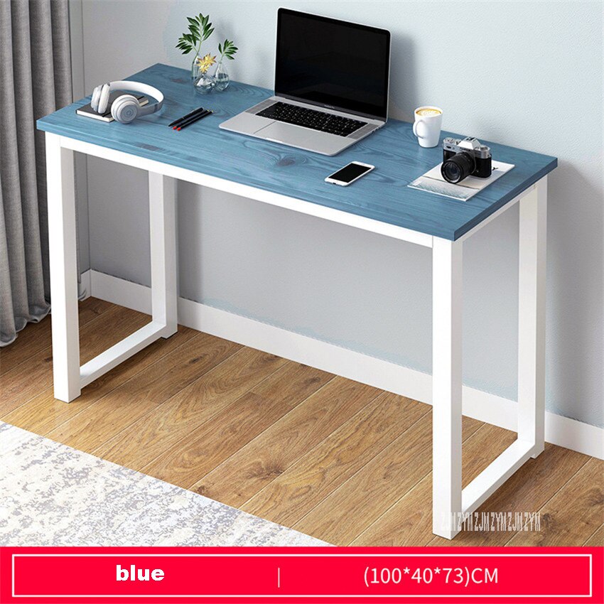 B2783 80/100cm Modern Manmade Board Steel Frame Office Computer Table Household Economical Large Desktop Study Desk: 100cm blue