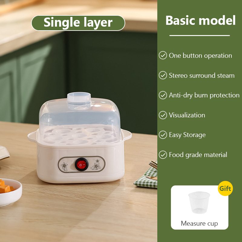 Mini Food Steamer Multi-layer combination Egg Boiler Food Warmer Rice cooker Dry burning Prevention Auto-off Eggtart making Tool: WHITE