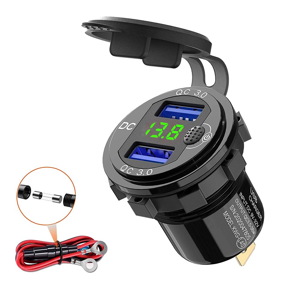 Qc 3 0 dual usb charger 12 24v 36w aluminium water grandado