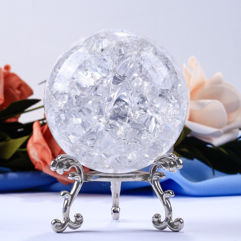 60/80mm is krakelering krystalkugle feng shui glas magisk bold delikat globus sfære ornamenter håndværk til boligindretning: 60mm / Med sølvbase