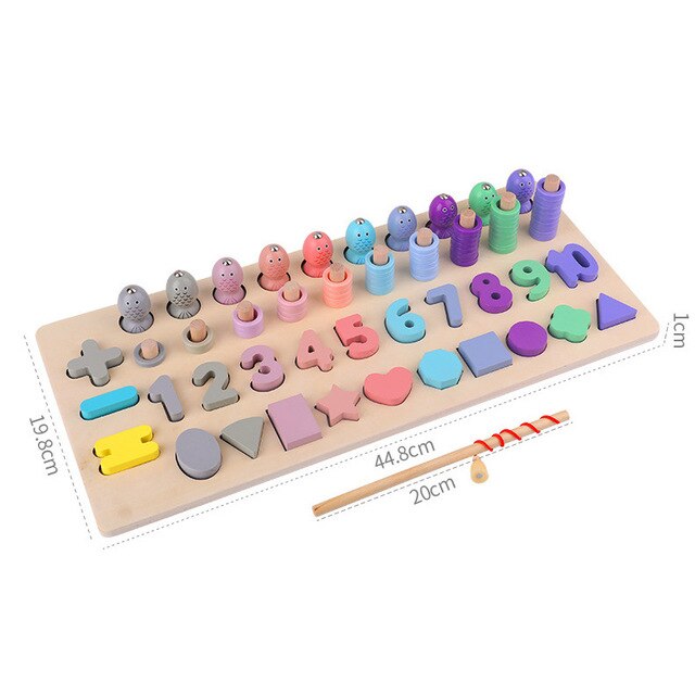 Montessori Educational Wooden Toys For kids Board Math Fishing Count Numbers Matching Digital Shape Match Early Education Toy: Colorful