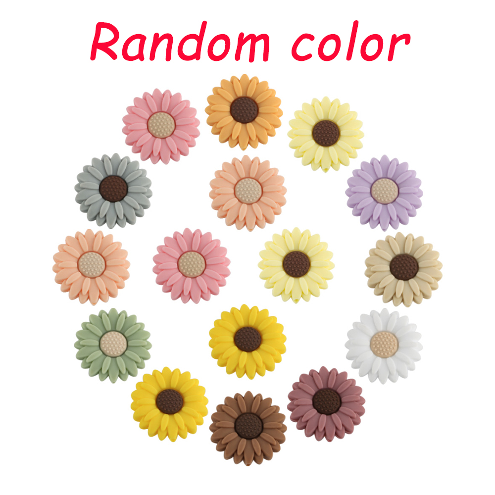 Sunrony 10 st silikonpärlor med 20/30mm blommor för smyckestillverkning, gör-det-själv-pärlor, prästkragefokus, pärlbar penna, armband, nyckelringstillbehör: Guld- / Övrig