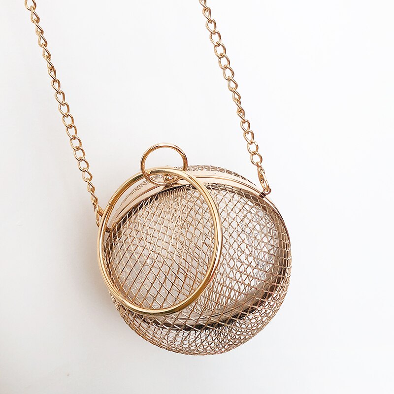 Metal Ball Women Shoulder Bag Gold Cages Round Hollow Clutch Luxury Wedding Party CrossBody Purse Handbag Travel Beach Bags