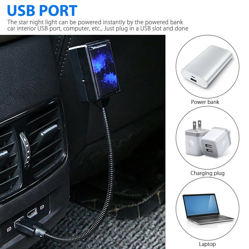 USB voiture intérieur toit atmosphère vedette ciel lampe projecteur LED étoile veilleuse