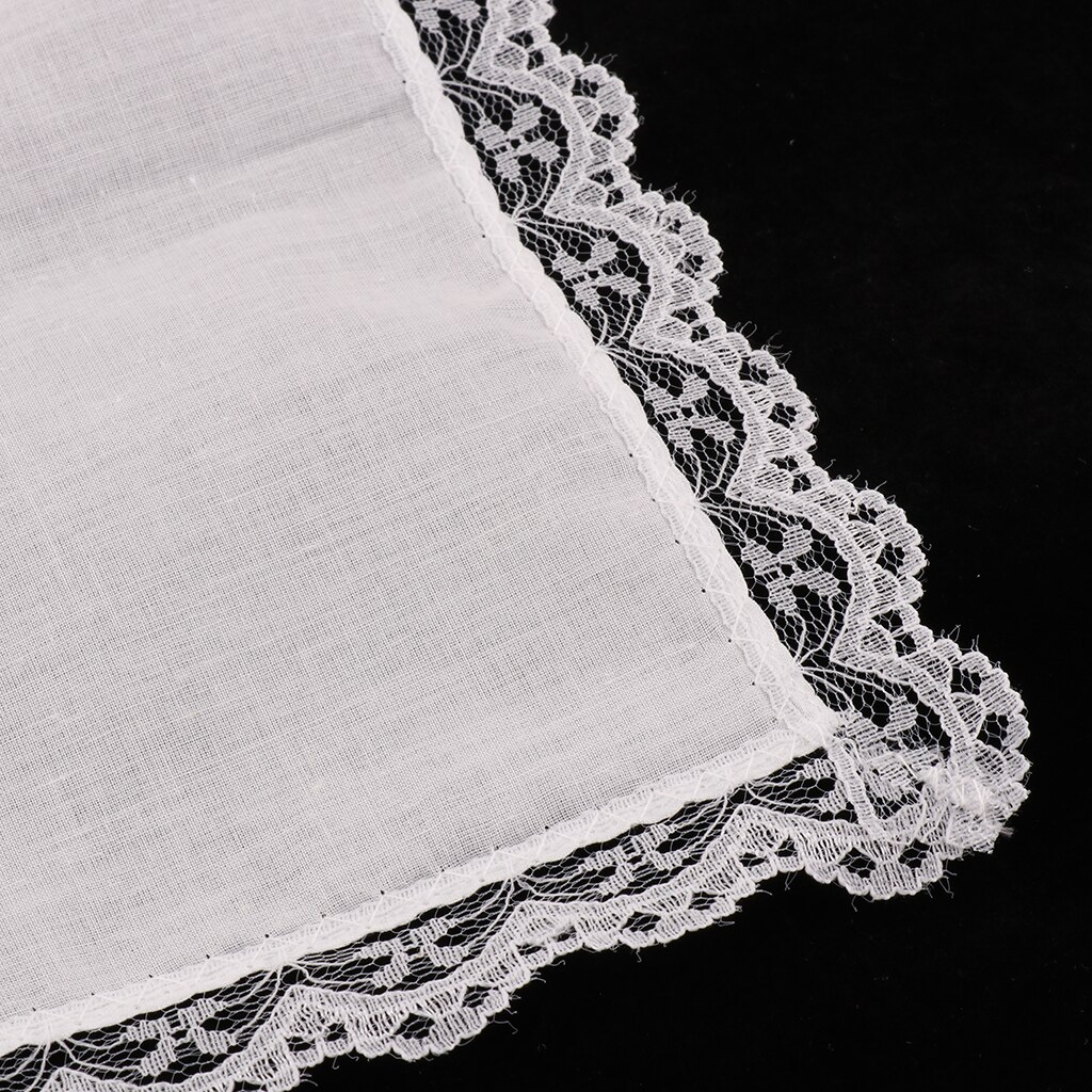 5 stykker damer broderi bomuld lommetørklæder blonder kant hvid hanky til bryllup spise mad tørre sved