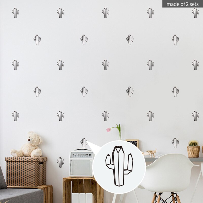 24pcs Geometric Cactus Wall Stikcers PVC Home Living Room Wallpaper Nursery Girl Boys Room Three-dimensional Plant Wall Decals