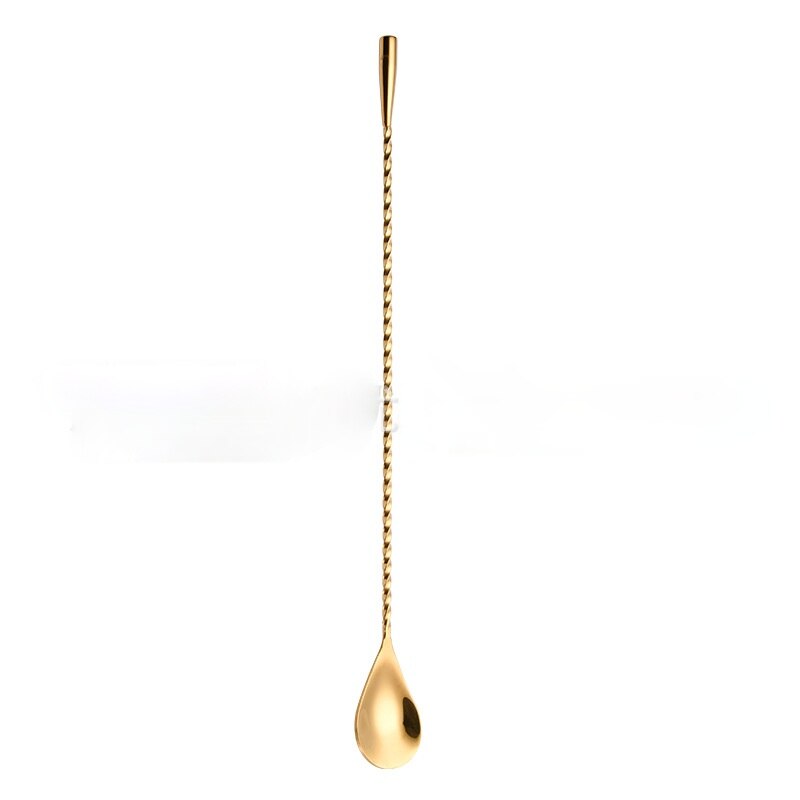 304 Stainless Steel Cocktail Bar Spiral Pattern Drink Shaker Muddler Stirrer Twisted Mixing Spoon Kitchen tableware Bar Tools: Gold 25cm