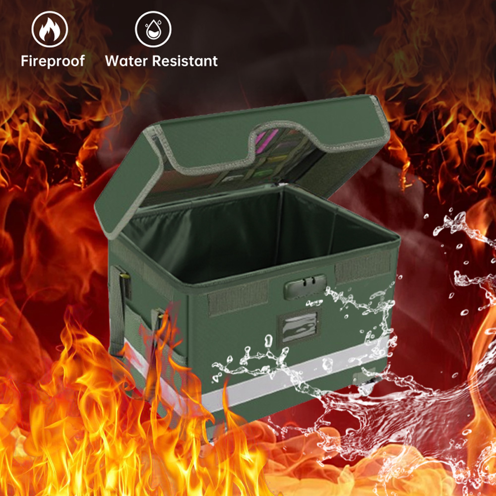Fireproof File Box with Lock and Wheels - Waterproof File Safe, Foldable, Portable Office Home File Storage Box with Reflective: Default Title