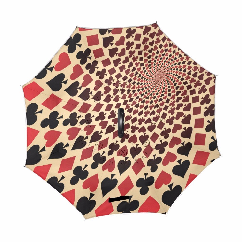 Traje de cartas de póker , Asa de gancho en C, plegable inverso, doble capa, a prueba de viento, sol y lluvia paraguas para, caña de coche de pesca
