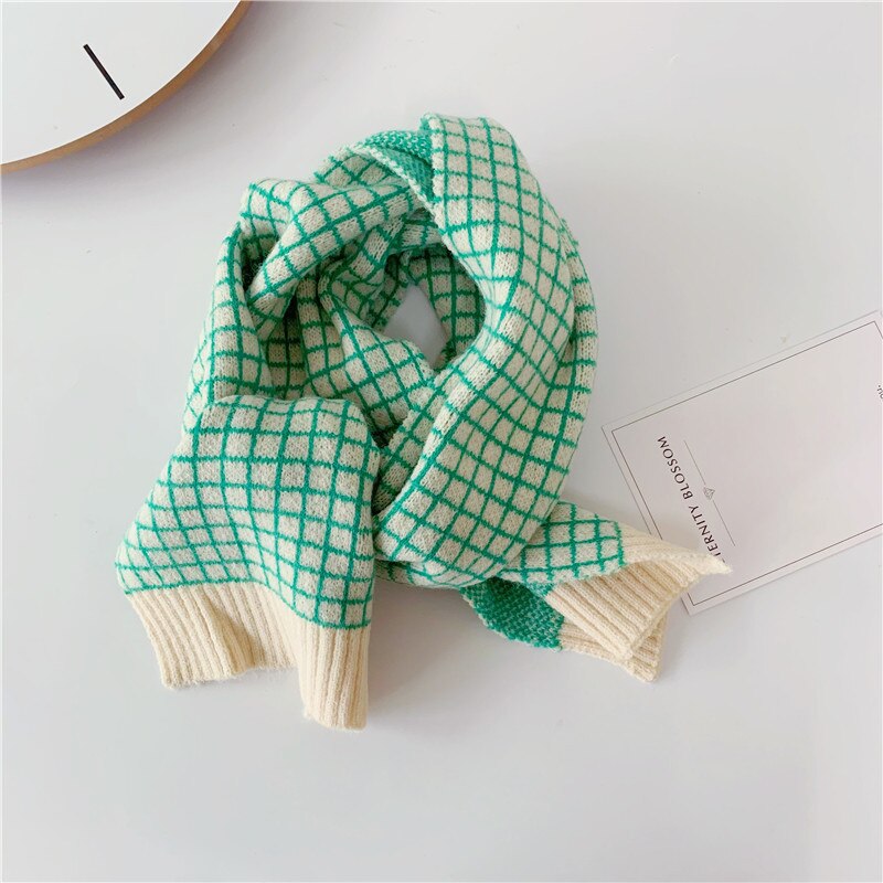 Kids Scarf Autumn Korean Version Children&#39;s Knitted Lattice Baby Bib Wool Knitting Winter Warm Girls Boys Scarves: A