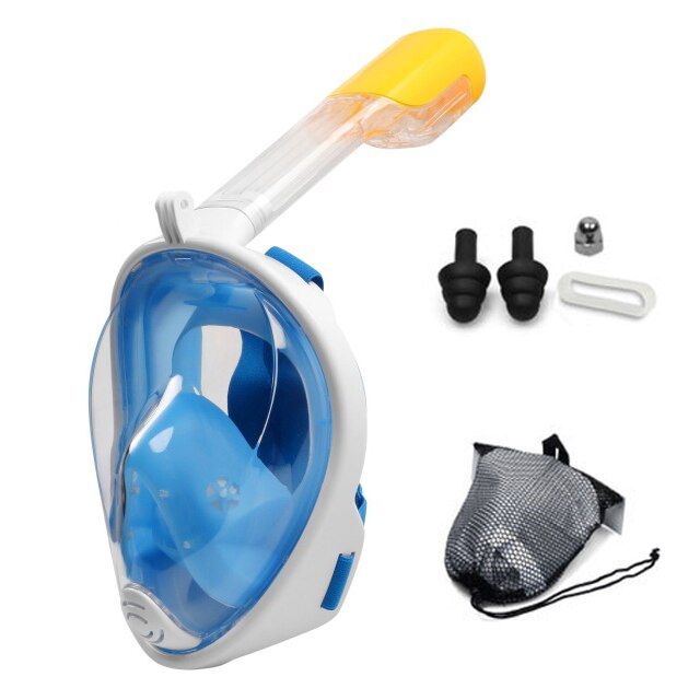 Piatto di Nuoto Snorkel Diving Mask 180 Vista Panoramica Respirazione Libera Pieno Viso Maschera Per Lo Snorkeling Anti-nebbia Anti-perdita adulti e Bambini: Flat-Blue / L/XL