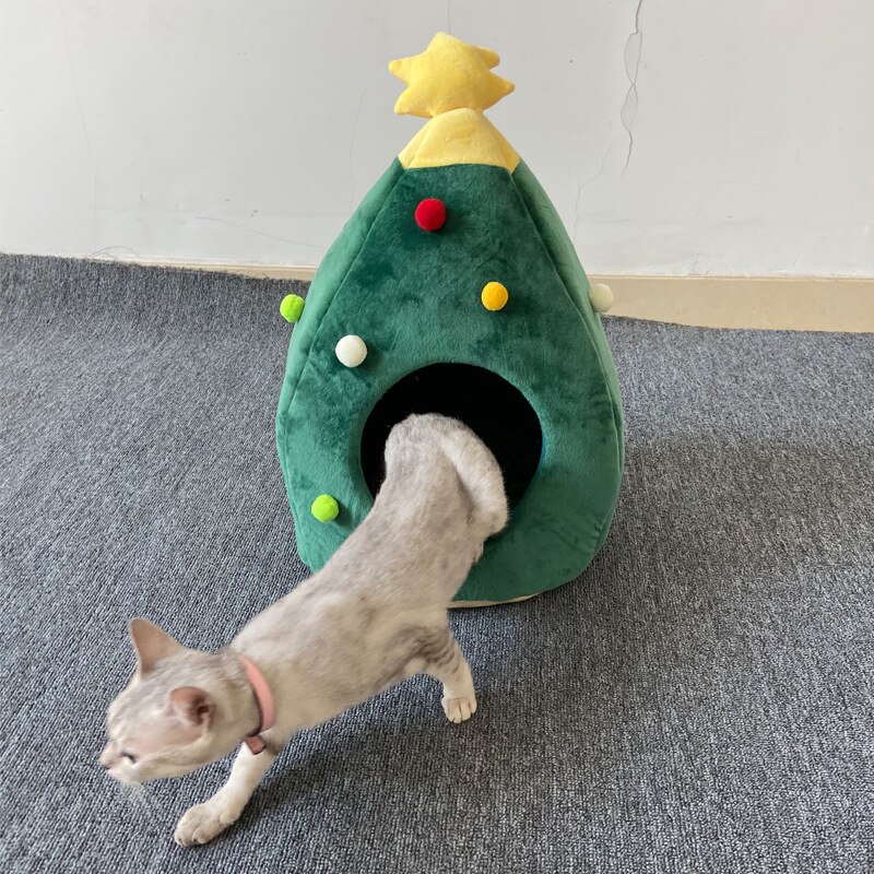 Kerstboom Bed Voor Katten Puppy Honden Warming Kat Cave Home Teddy Yorkies Slapen Mand Winter Dierbenodigdheden Verwijderbare Kussen