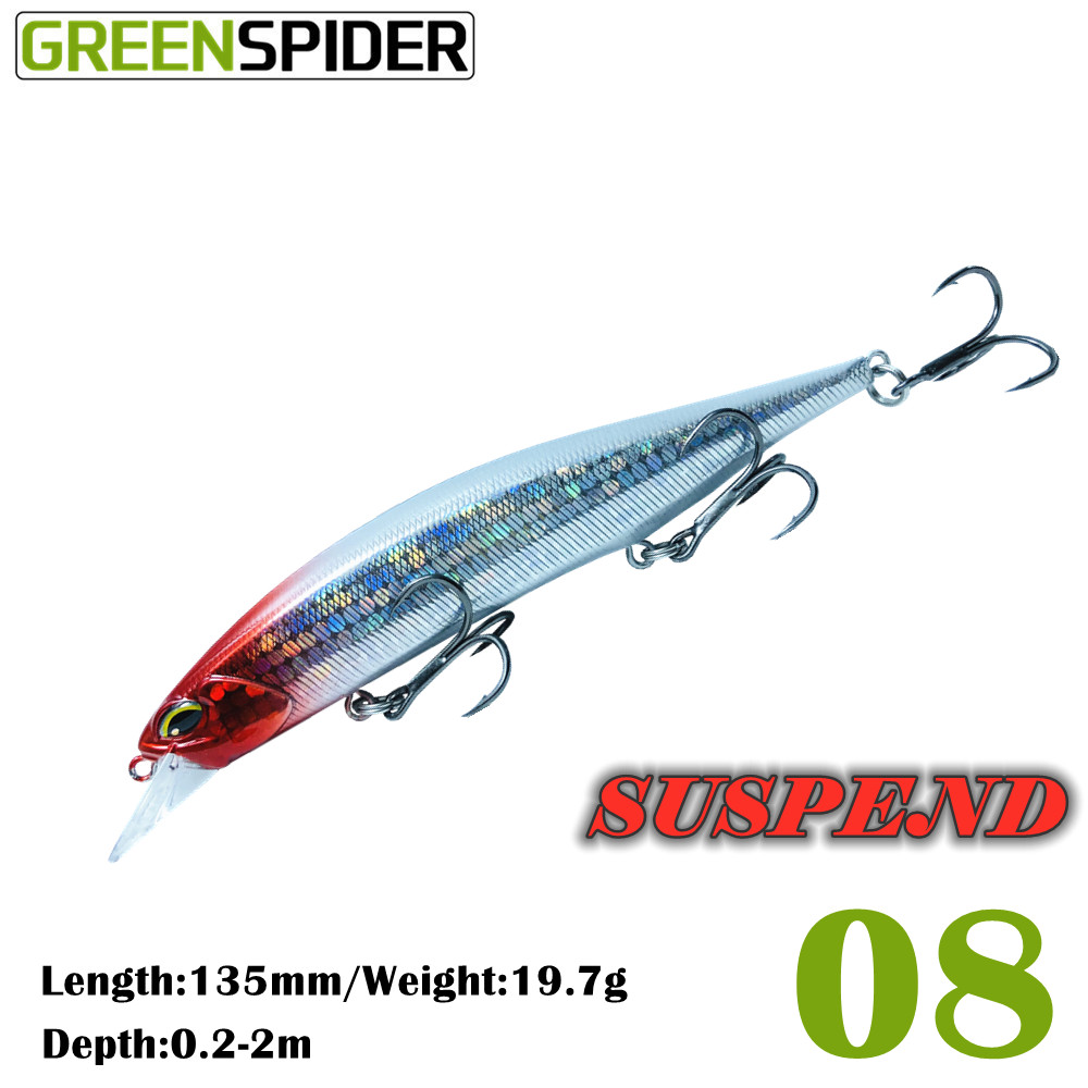 GREENSPIDER Suspend JERKBAIT Fishing Lure 135mm 18.2g Wobbler Minnow Tungsten Longcast Bass Pike Bait Lure Tackle: 08