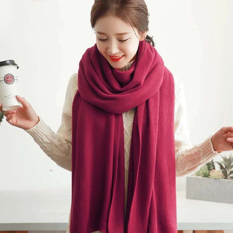 Écharpe longue tricotée pour femmes | Écharpe blanche, unie, tricotée, Pashmina, châles à envelopper, pour filles, cou de Snood, noir, gris, rouge: wine