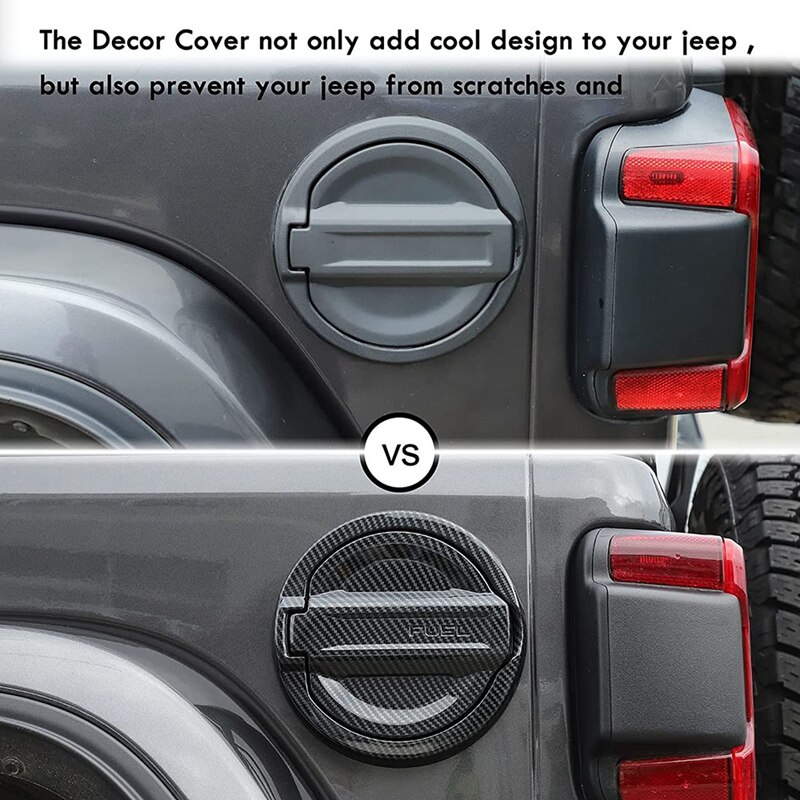 Gas Cap Cover Trim Fuel Tank Cover ABS Decoration Kit For Jeep Wrangler JL Accessories (Carbon Fiber)