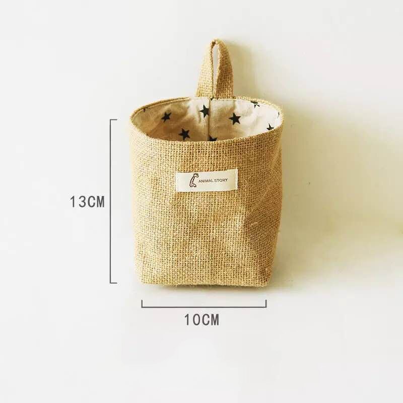Hanging Storage Basket Jute Cotton Linen Pocket Storage Box Small Sack Sundries Organizer Cosmetic Organizer Home Decor: As picture1