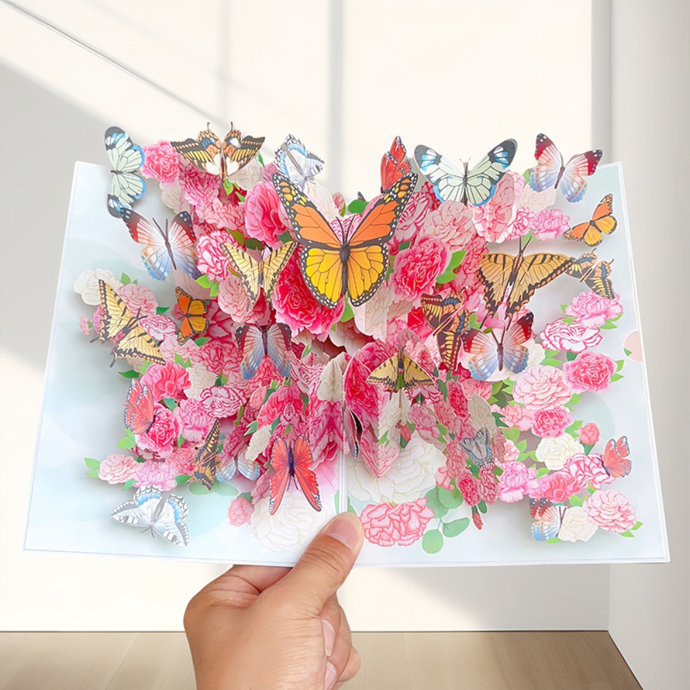 Tarjeta emergente con forma de mariposa en 3D, tarjeta de felicitación con los mejores deseos, para el día de la madre: Morado