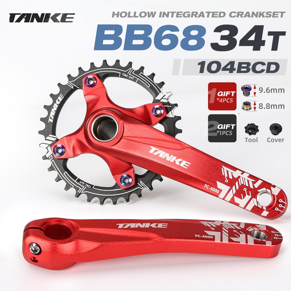 TANKE mountain bike Hollowtech crank 170mm MTB bicycle hollow integrated crankset 34 36t 104bcd chainring 7-13s speed chainwheel: 06R 170mm 34T
