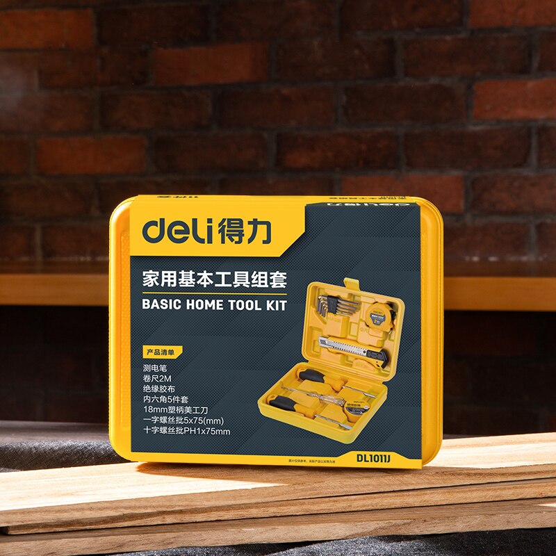 deli 11Pcs Hand Tool Set Car Auto Repair Automotive Mechanics Tool Home Garage Wrench Utility Knife Insulating Tape Screwdriver