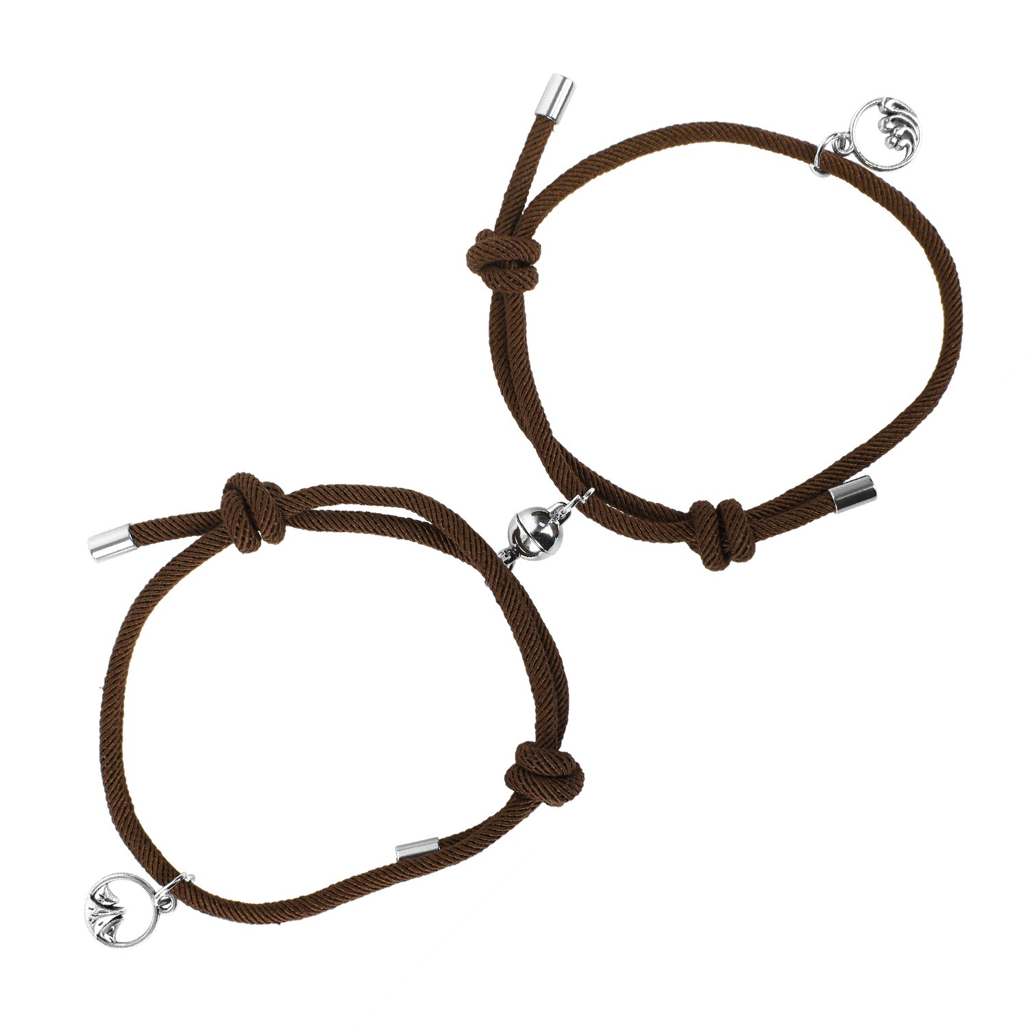 2Pcs/Set Steel O-Shaped Magnet Adjustable Bracelet for Couple Stainless Steel Charm Attractive Men and Women Valentine'Day: brown
