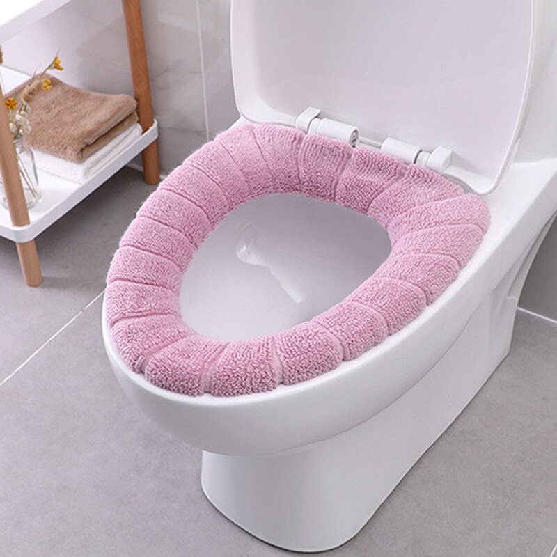 Round Universal Toilet Seat Polyester Toilet Seat O-Shaped Toilet Seat Toilet Bowl Warm Pad: Pink