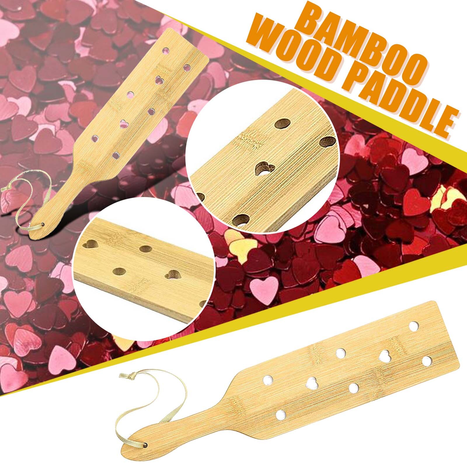 Bamboo Wood Paddle Lightweight Thin Wooden Paddles with Airflow Holes Light Play Wooden Whip Heart Cut-out