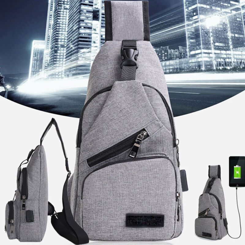 Los hombres de bolso con carga USB paquete pecho bandolera bolsos de hombro Reino Unido