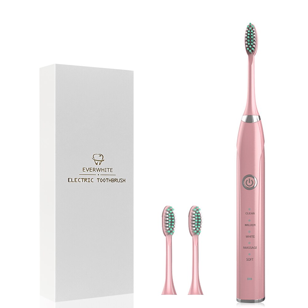 [ZS] Quiet 5 Modes for Adults Sonic Electric Toothbrush Rechargeable IPX7 Washable Soft Bristle Replacement 4 Brushes Heads: A4H103-1