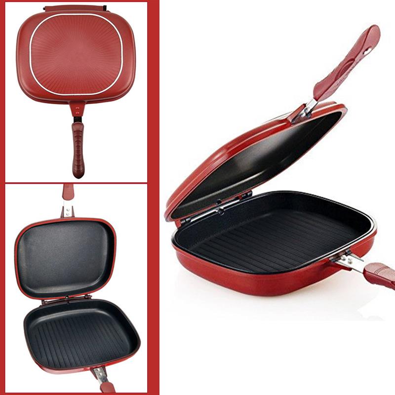 28cm dobbel side bærbar grill stekepanne firkantet form non-stick rustfritt stål ansikt panne biff stekepanne kjøkken kokeverktøy
