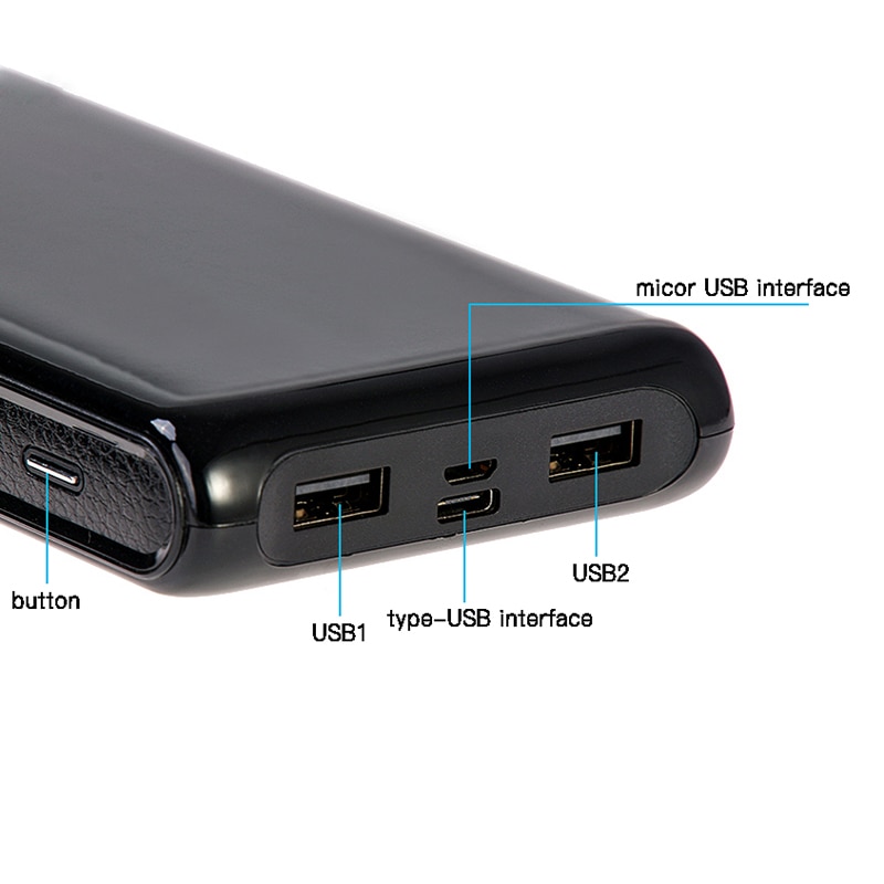 Portable 5V 6x18650 Power Bank Box Black Shell Case DIY Type-C Micro Dual USB Battery Box For IPhone Cellphone Chargeing Case