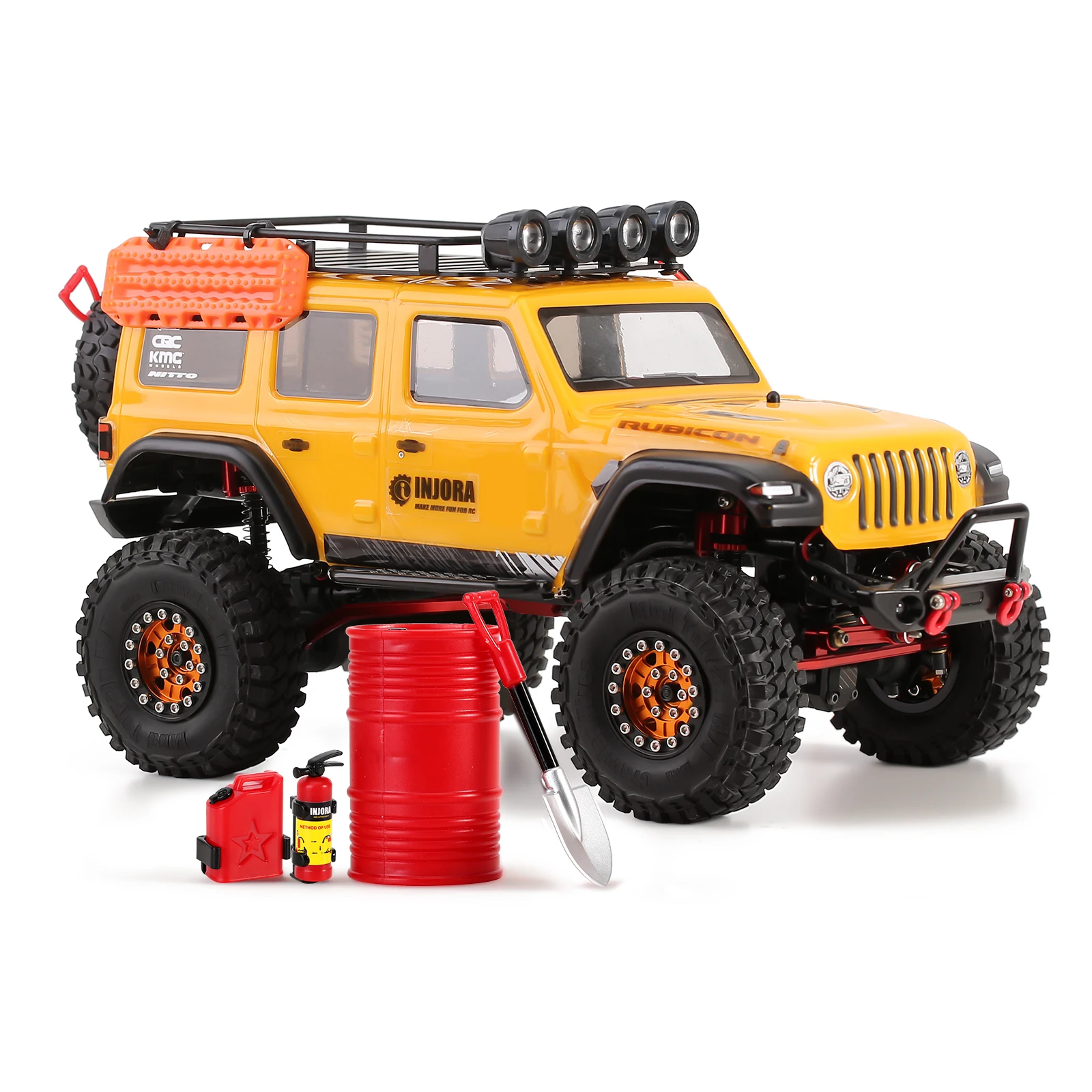 INJORA-extintor de incendios con decoración moldeada, pala para tanque de combustible, tambor de aceite para coche trepador de control remoto TRX4M SCX24 FCX24 Enduro24 1/18 1/24