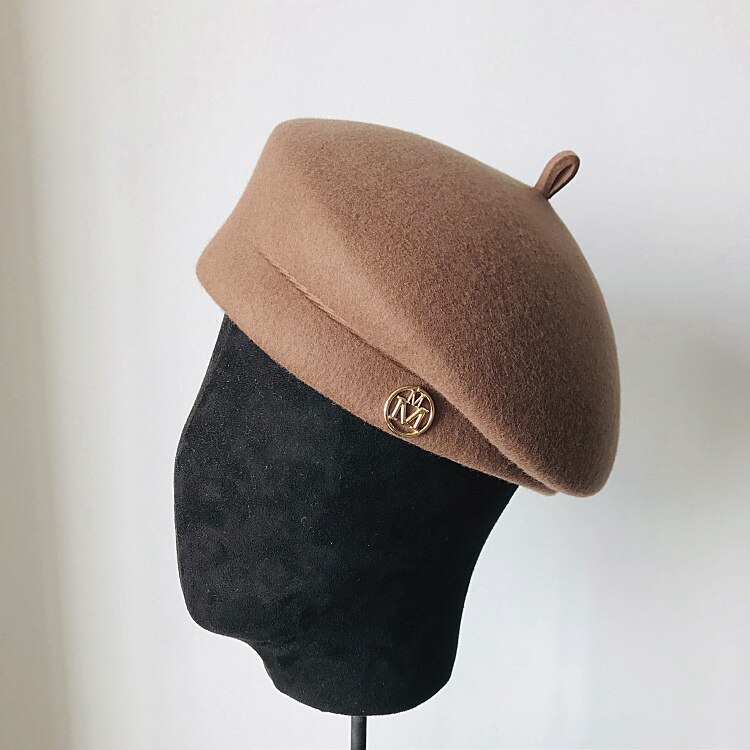 Klassieke Dames Baret Fancy Wolvilt Warmer Winter Hoed Wit Zwart Cap Vrouwen Tovenaar Fedora Hoed: Khaki