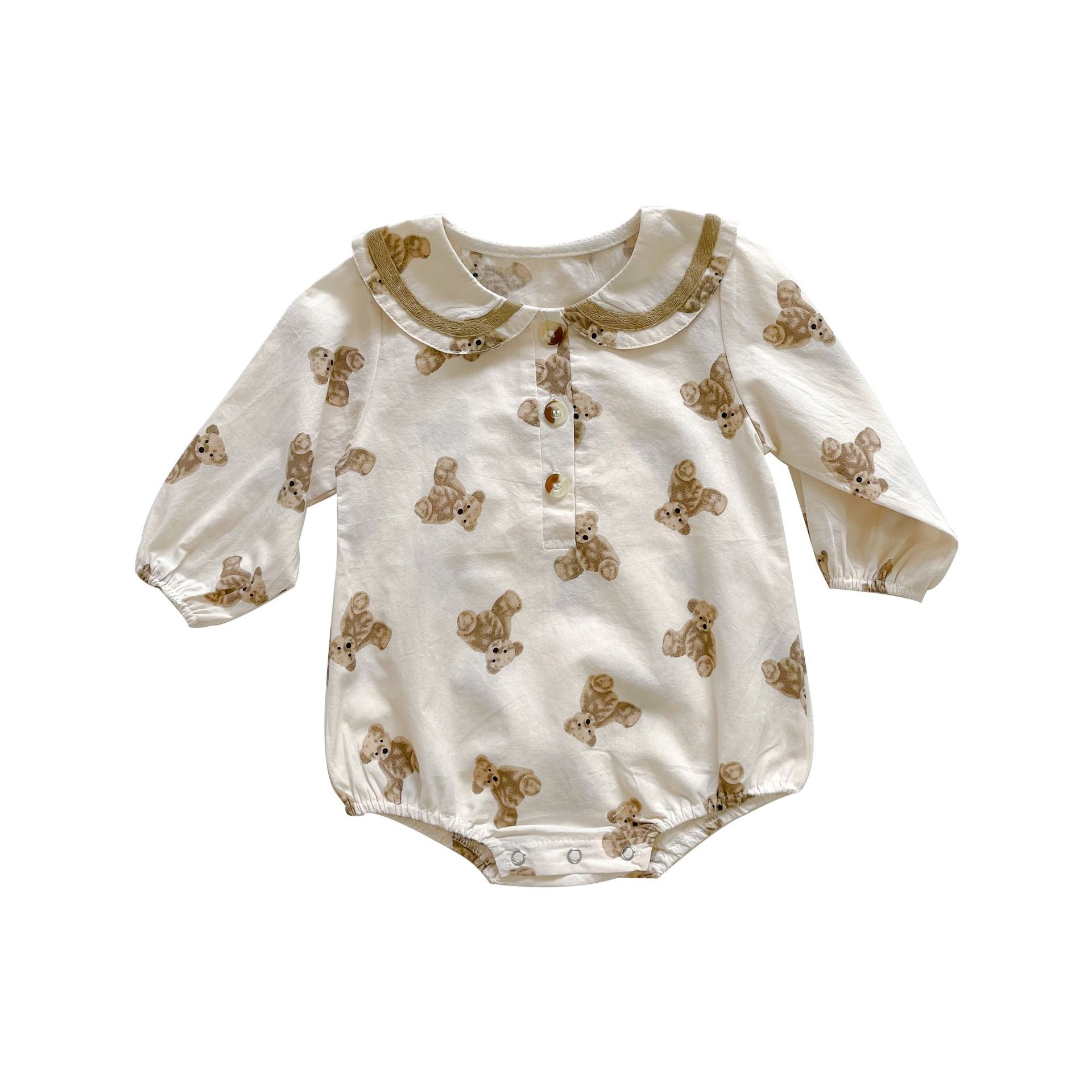 Herbstlicher Baby-Karosserie mit langen ärmeln und bärenmuster aus baumwolle für jungen, kleinkinder und mädchen – süßer strampler mit bärenprint.