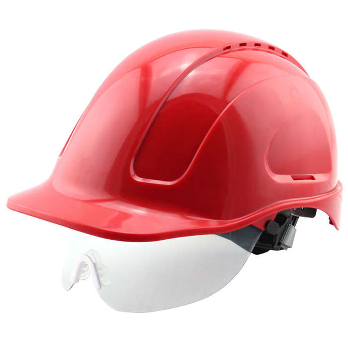 Ck tech. sikkerhedshjelm med pc-briller hård hat abs konstruktion beskyttende hjelme arbejdshætte engineering redningshjelm: Rød